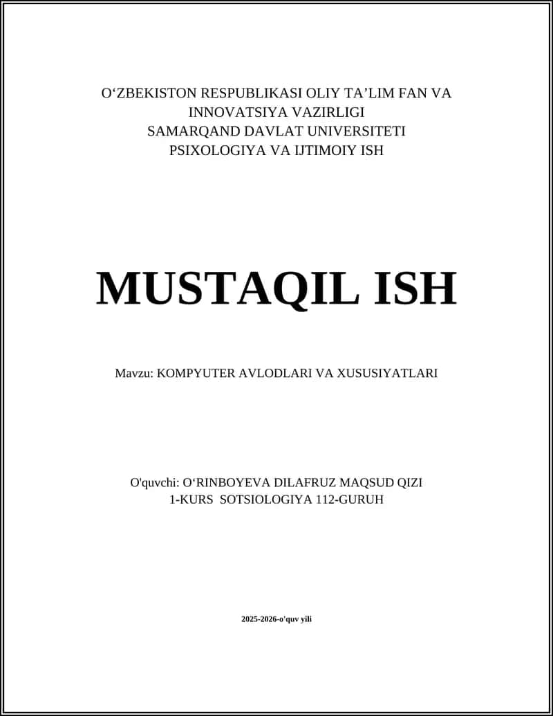 Kompyuter avlodlari va xususiyatlari 1