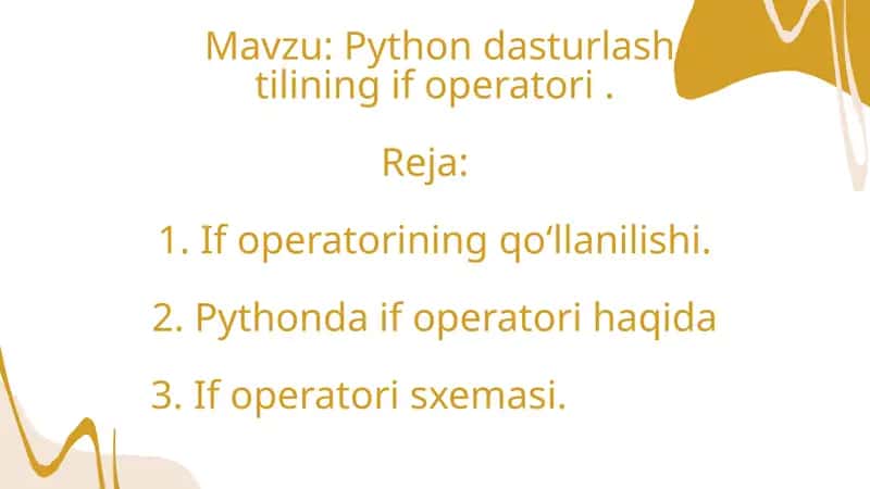 Python dasturlash tilining if operatori 1
