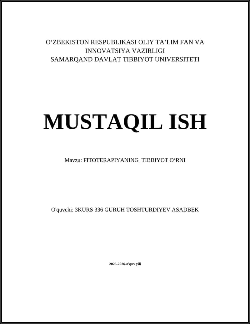 FITOTERAPIYANING TIBBIYOT OʻRNI 1