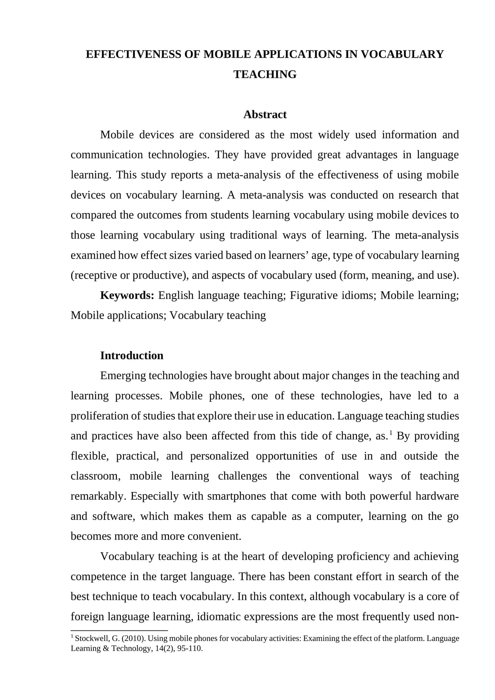 EFFECTIVENESS OF MOBILE APPLICATIONS IN VOCABULARY TEACHING 1