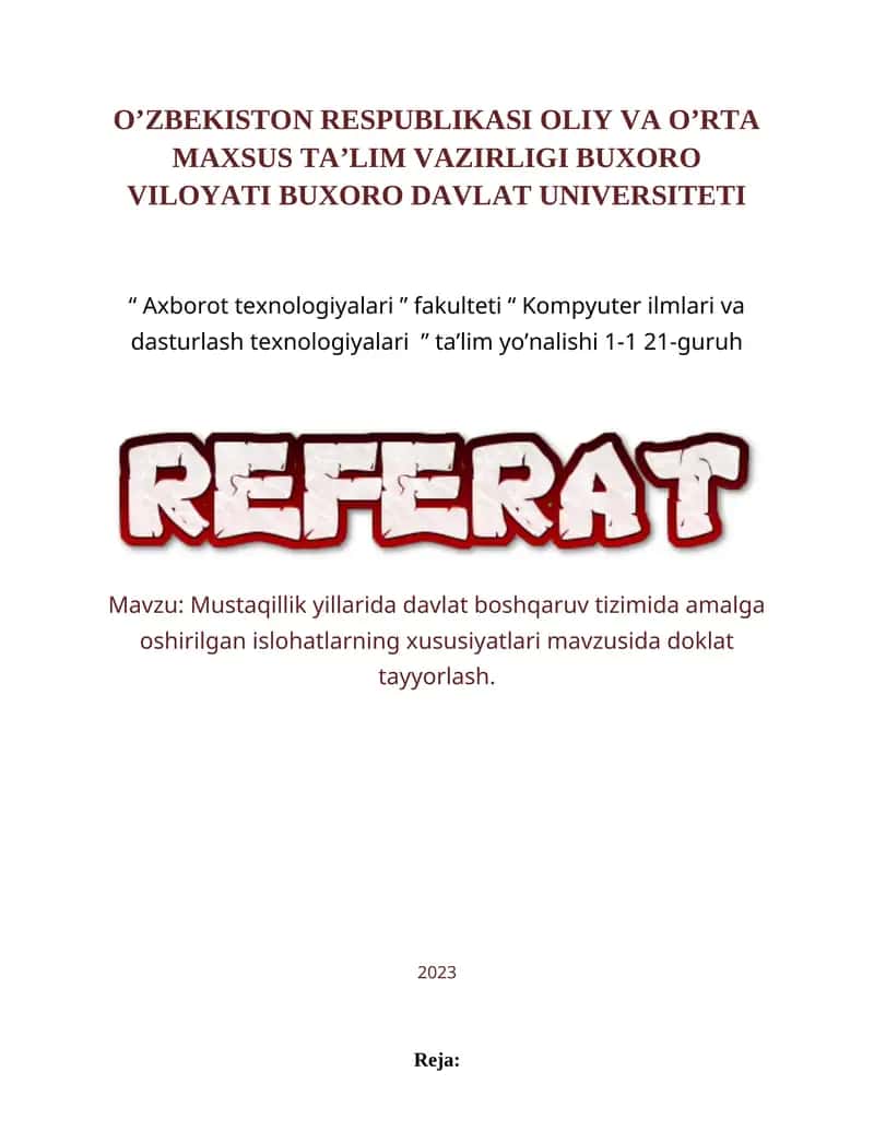 Mustaqillik yillarida davlat boshqaruv tizimida amalga oshirilgan islohatlarning xususiyatlari 1