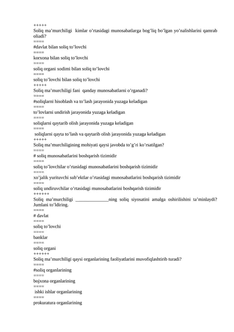 Soliq ma’murchiligi testlar 1