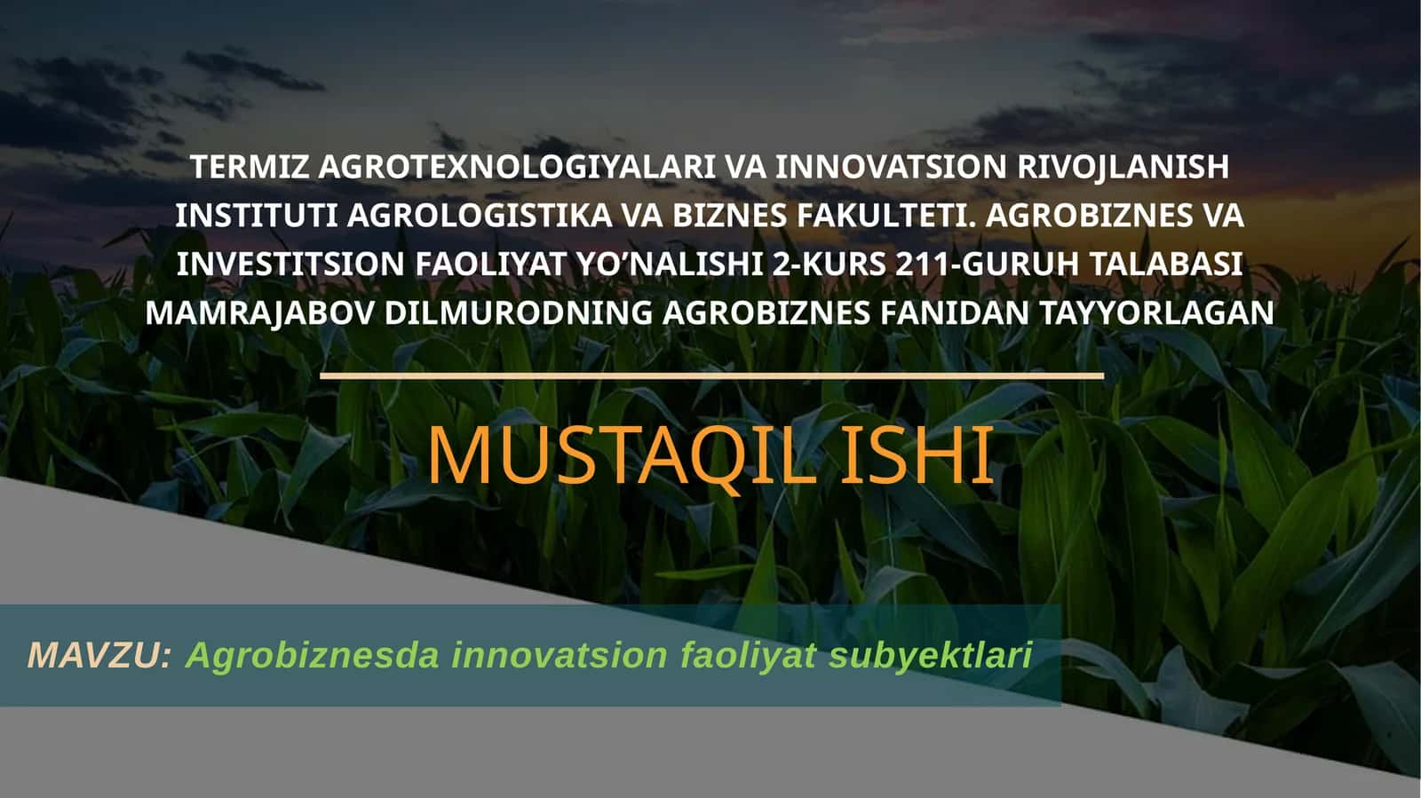 Agrobiznesdainnovatsion faoliyat subyektlari 1
