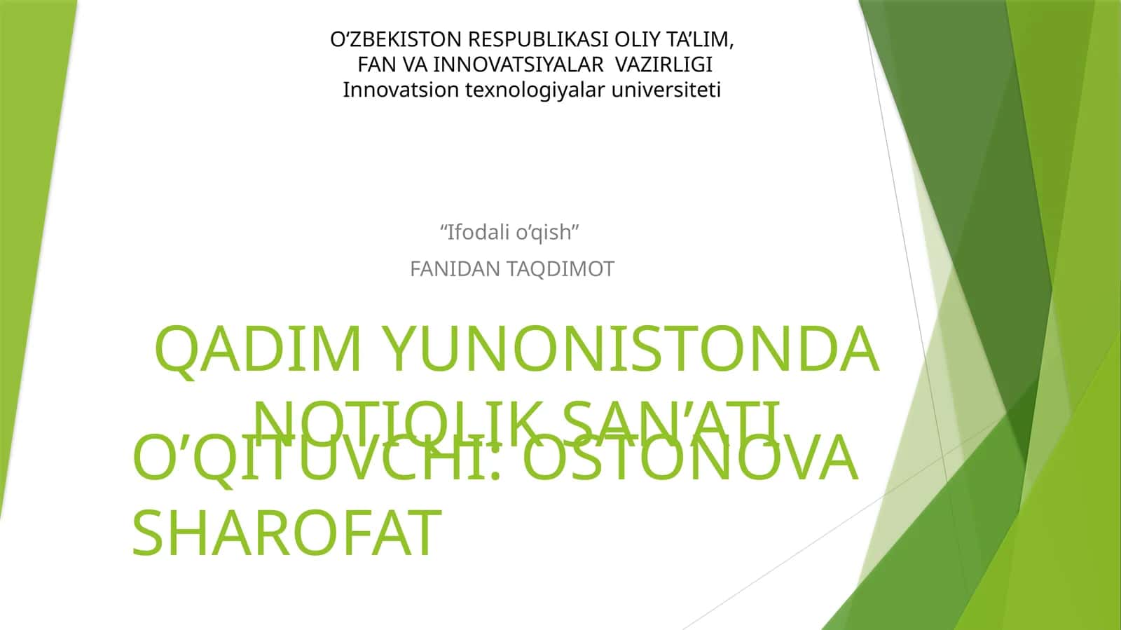 QADIM YUNONISTONDA NOTIQLIK SAN’ATI 1