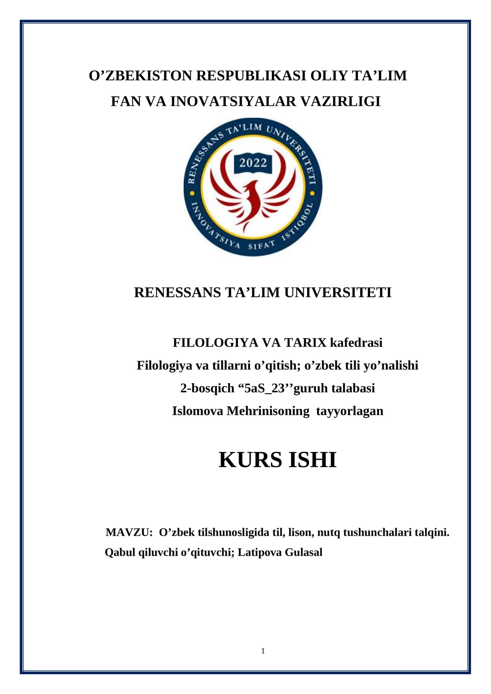 O’zbek tilshunosligida til, lison, nutq tushunchalari talqini 1