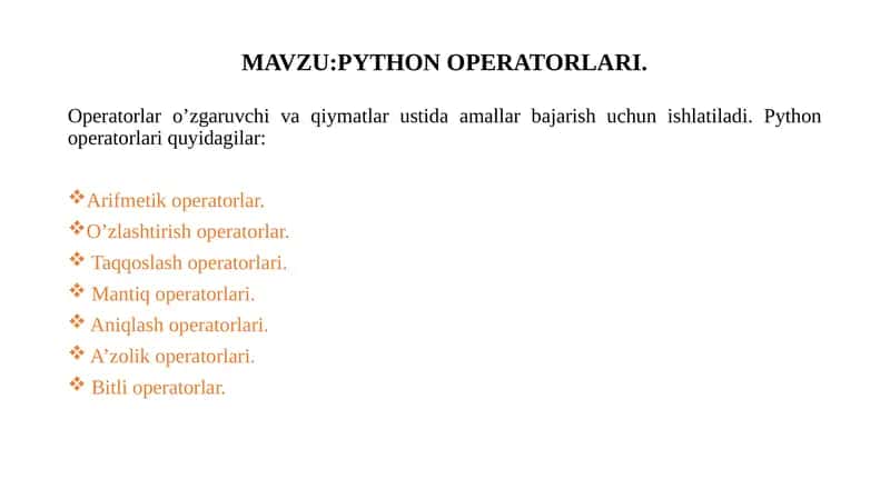 PYTHON OPERATORLARI 1