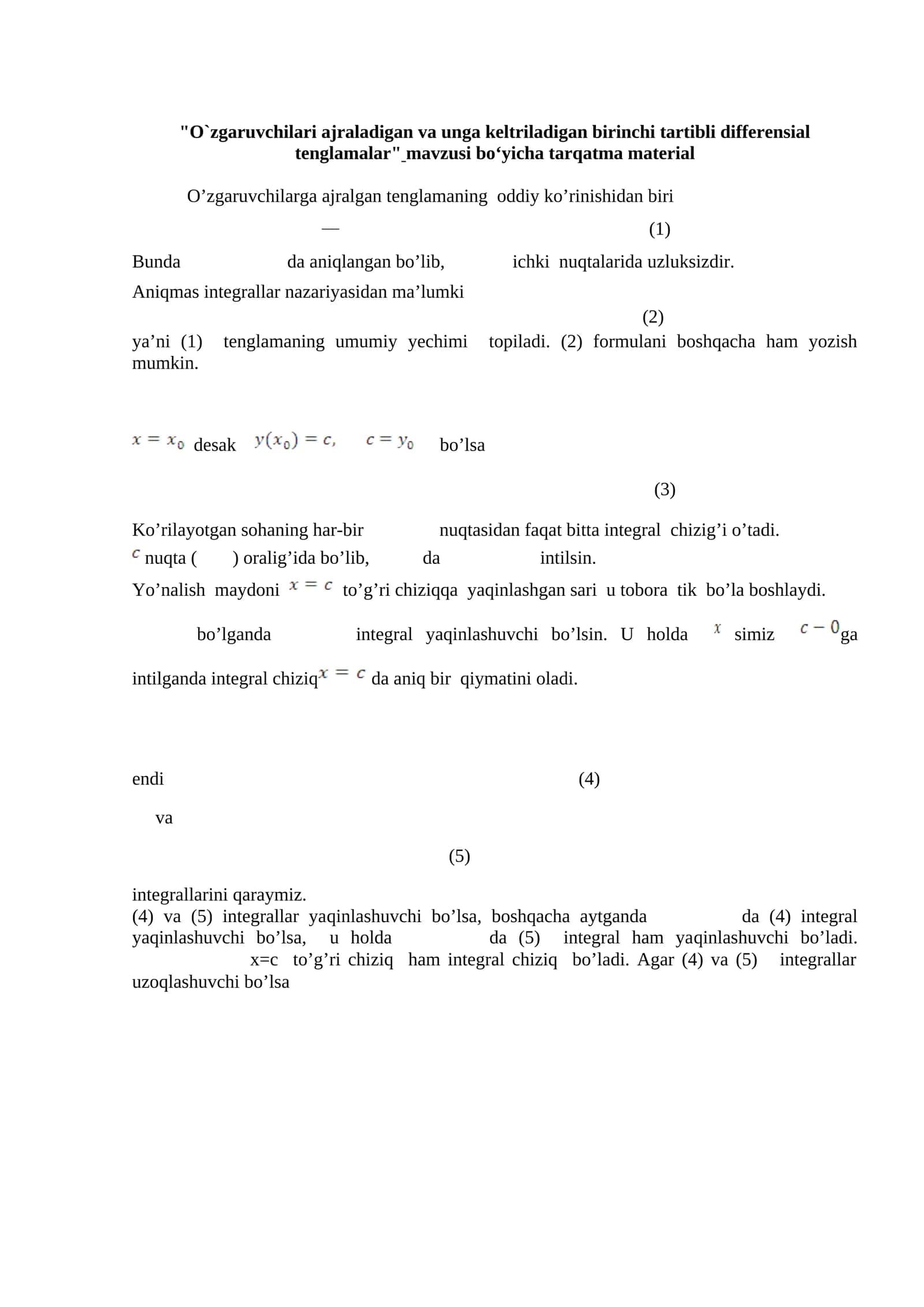 O`zgaruvchilari ajraladigan va unga keltriladigan birinchi tartibli differensial tenglamalar 1