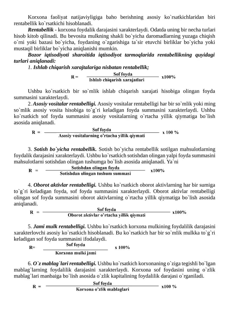 Rentabellik turlari 1