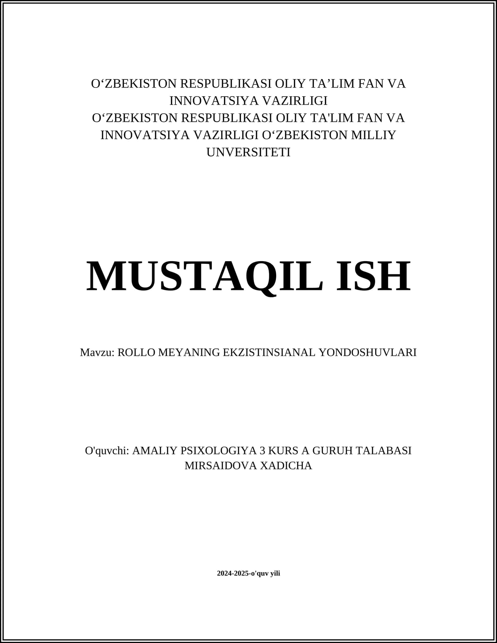 ROLLO MEYANING EKZISTINSIANAL YONDOSHUVLARI 1