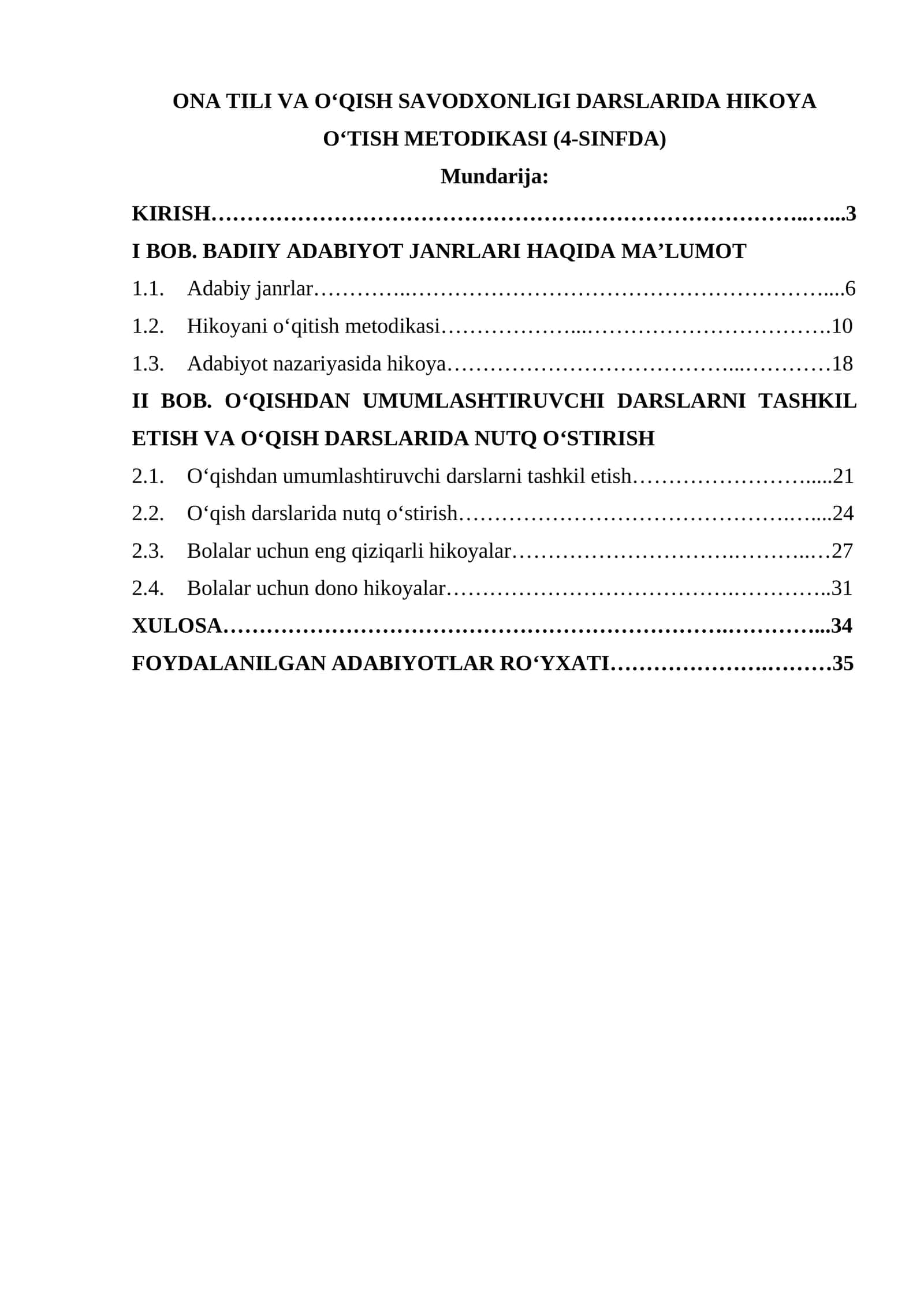 ONA TILI VA OʻQISH SAVODXONLIGI DARSLARIDA HIKOYA OʻTISH METODIKASI (4-SINFDA) 1