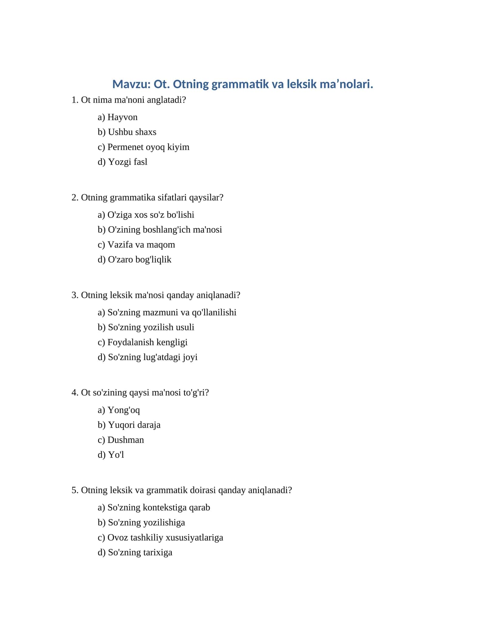 Ot. Otning grammatik va leksik maʼnolari 1