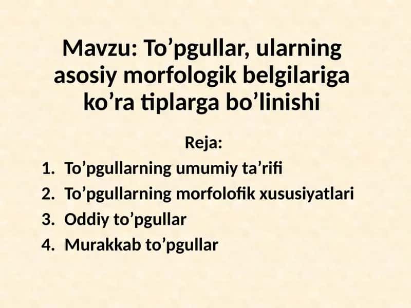 To’pgullar, ularning asosiy morfologik belgilariga ko’ra tiplarga bo’linishi 1