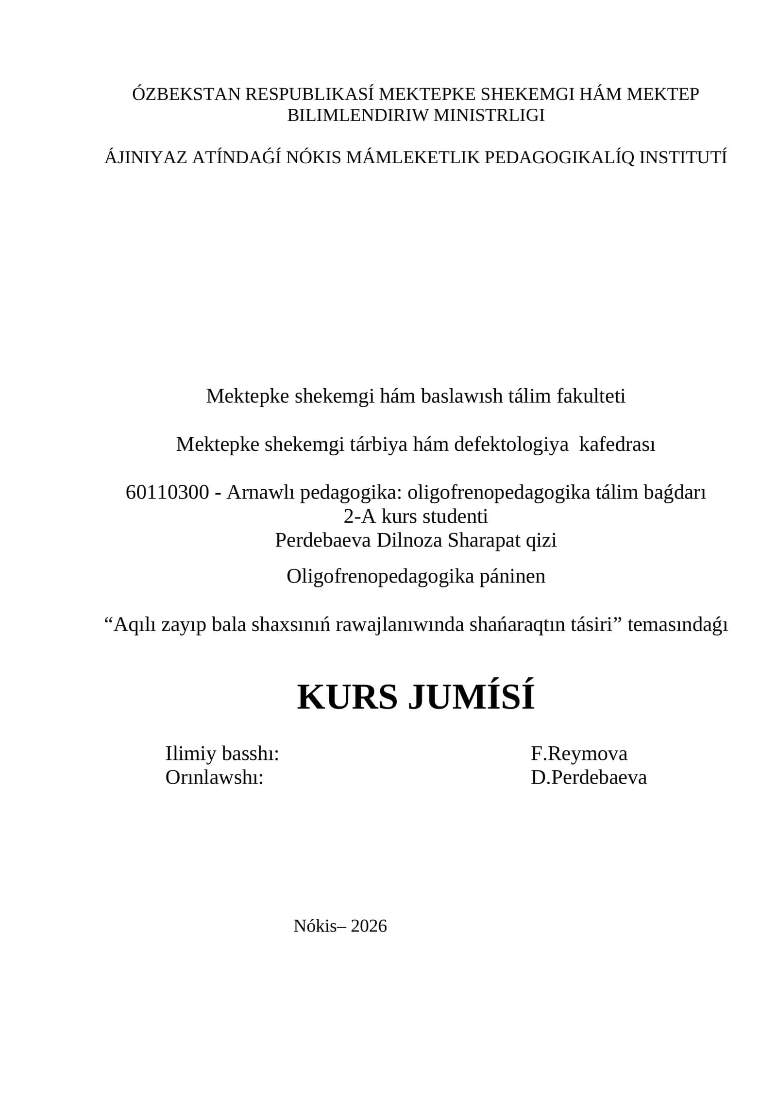 Oligofrenopedagogika: oligofrenopedagogika tálim baǵdarı 1