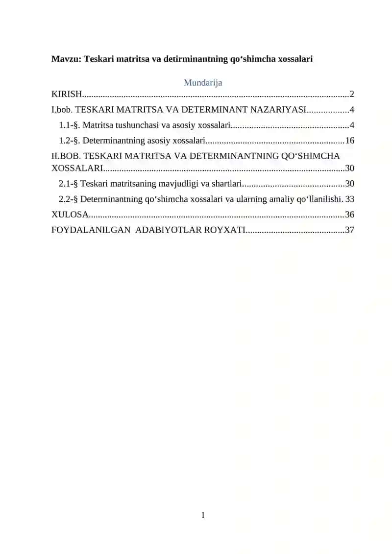 Matritsa algebraasi, determinant va teskari matritsa