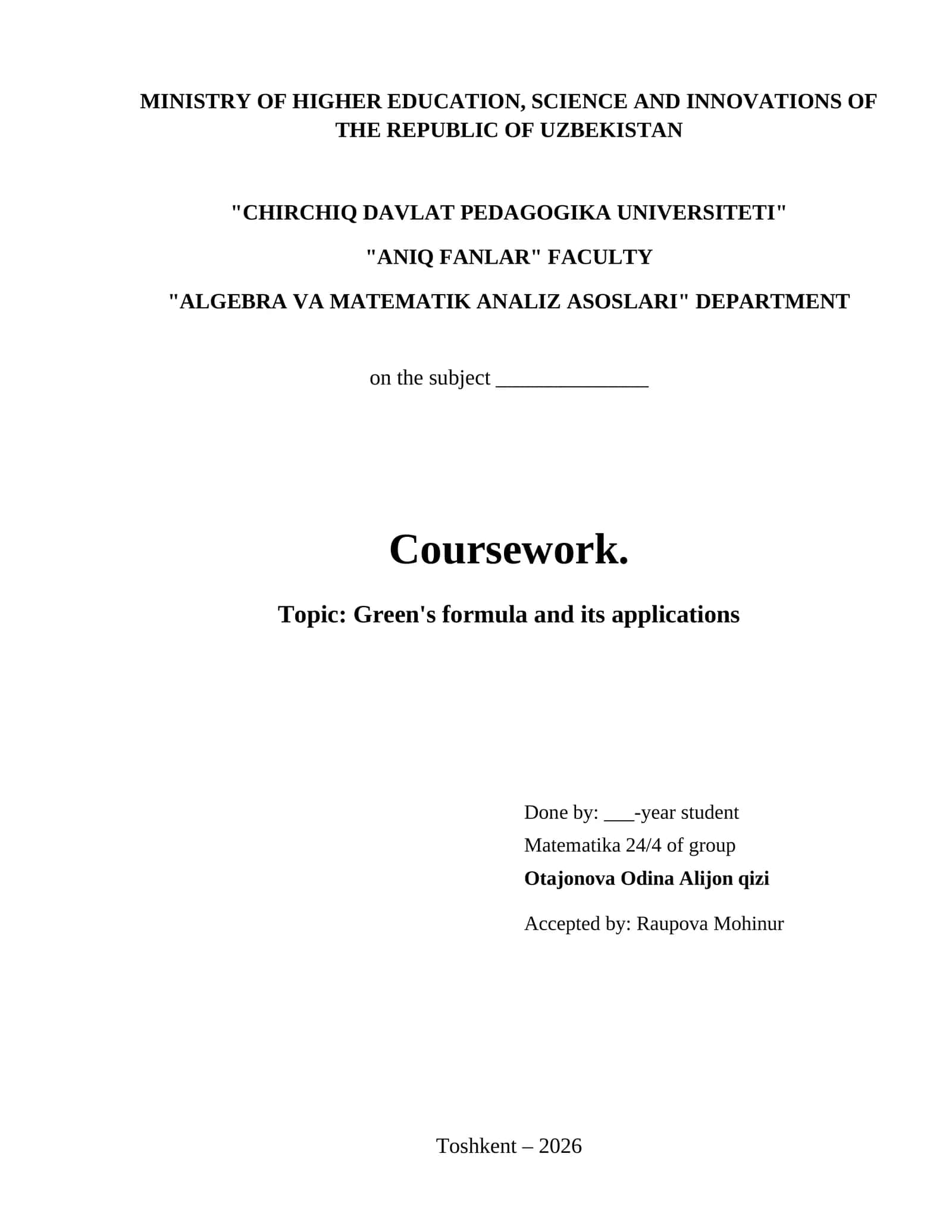Green's formula and its applications 1