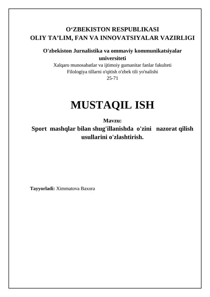Sport mashqlarida o'z-o'zini nazorat qilish texnikalari 1
