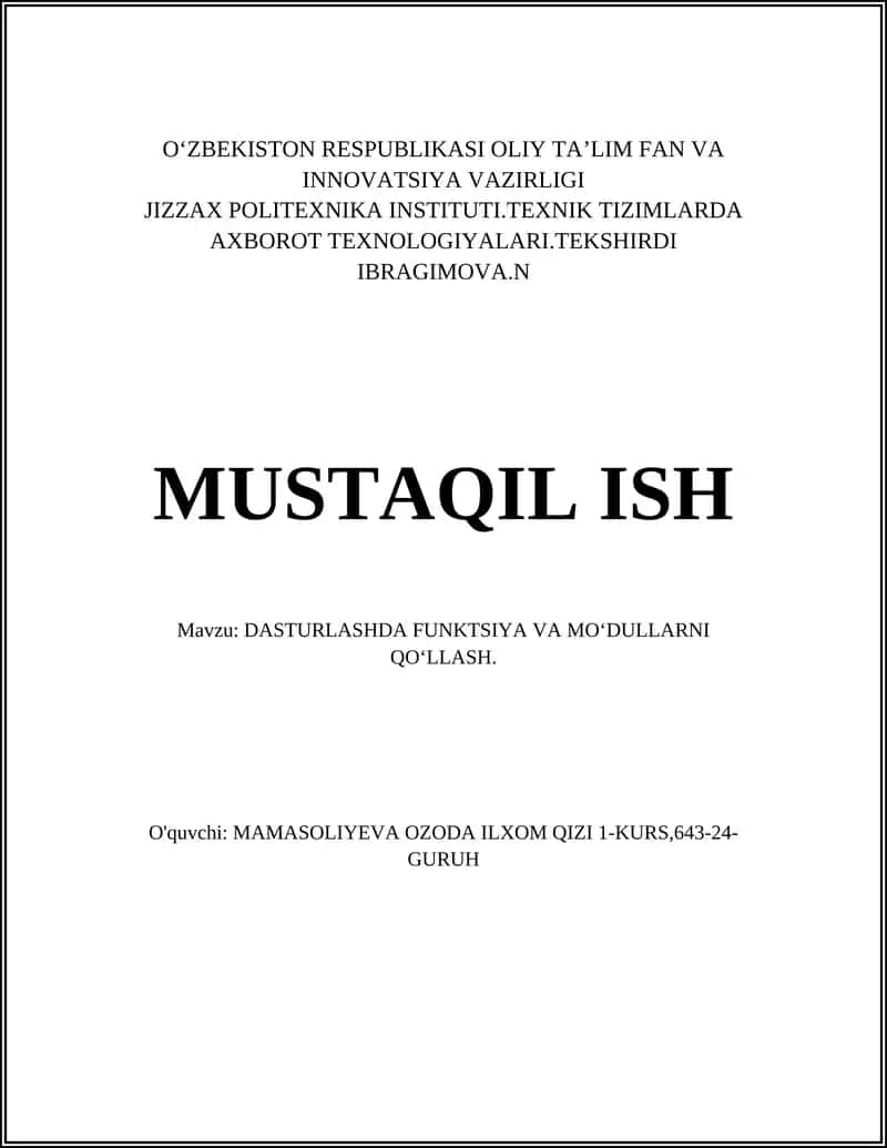 DASTURLASHDA FUNKTSIYA VA MOʻDULLARNI QOʻLLASH 1