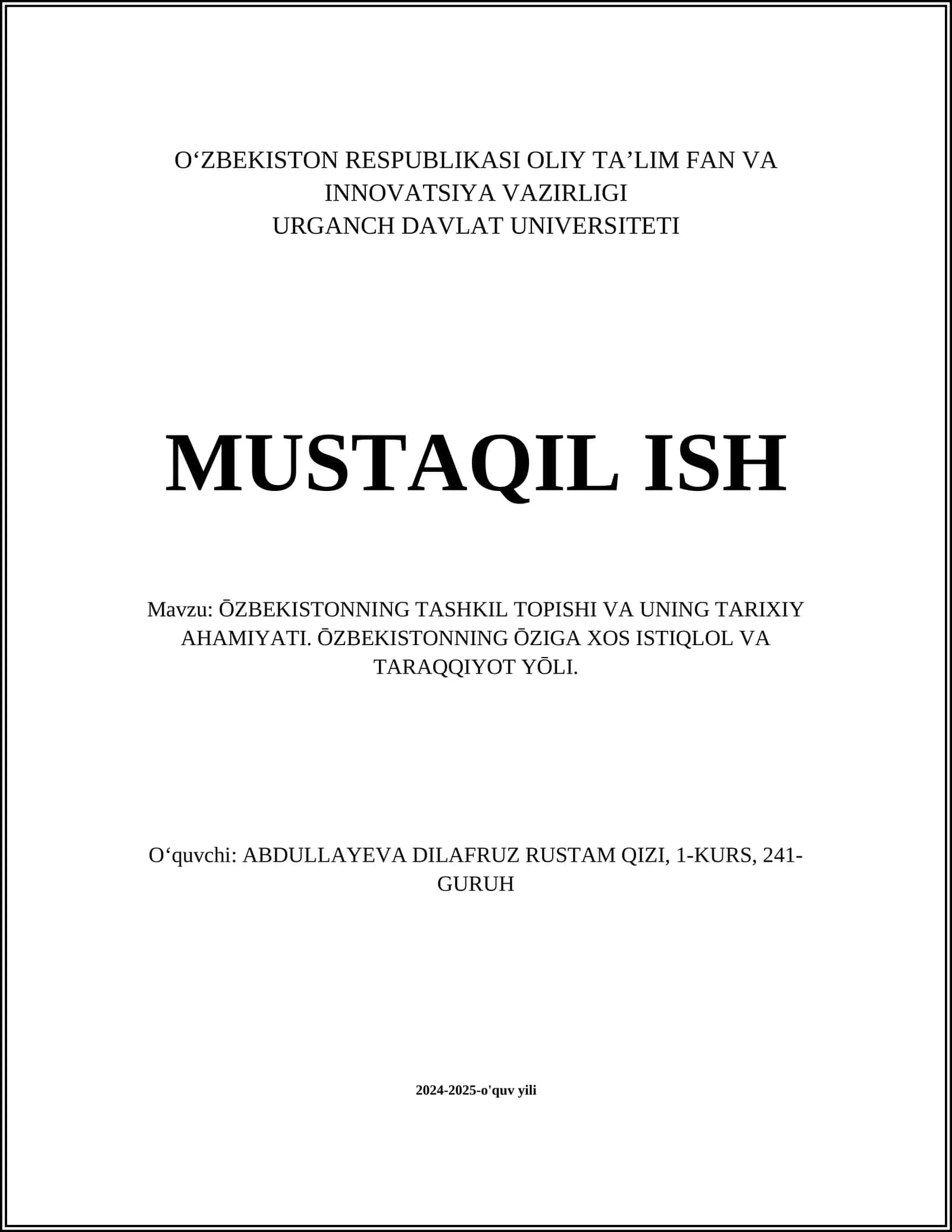 ŌZBEKISTONNING TASHKIL TOPISHI VA UNING TARIXIY AHAMIYATI 1