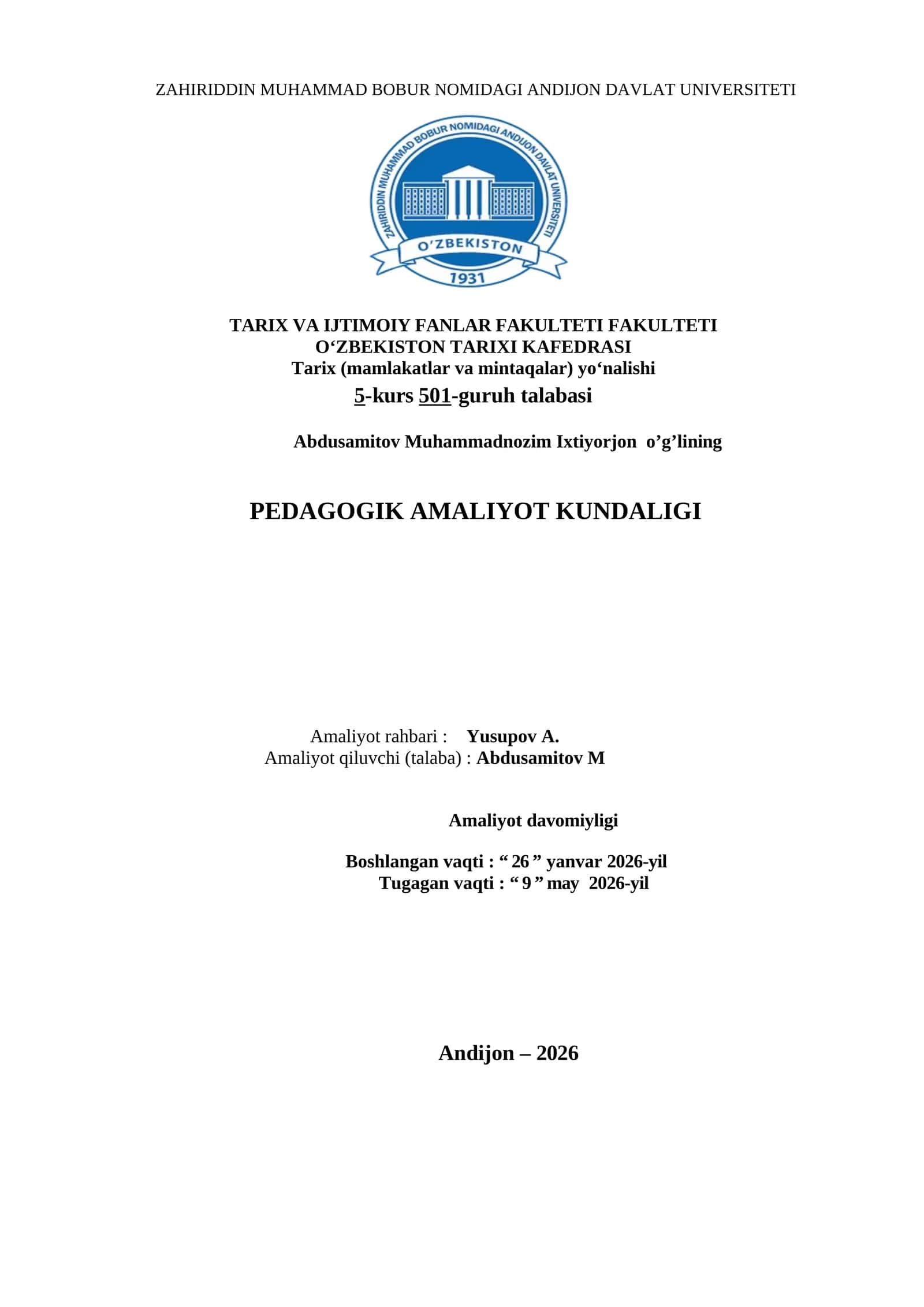PEDAGOGIK AMALIYOT KUNDALIGI 1