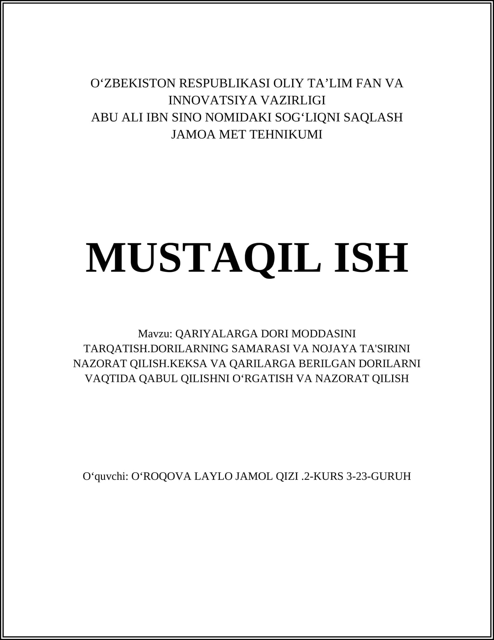 QARIYALARGA DORI MODDASINI TARQATISH 1