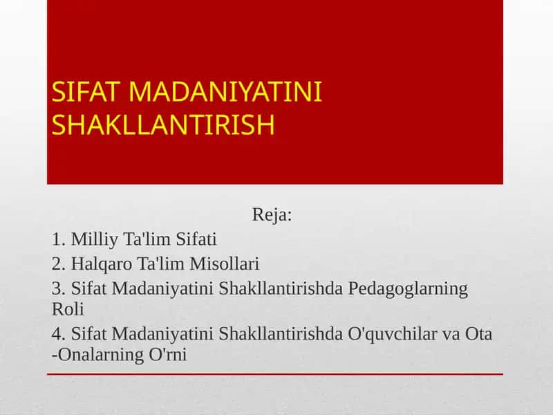 Sifat Madaniyatini Shakllantirish 1