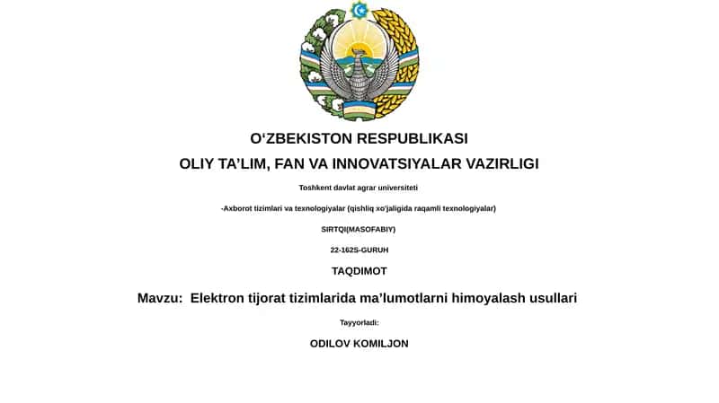 Elektron tijorat tizimlarida ma’lumotlarni himoyalash usullari 1