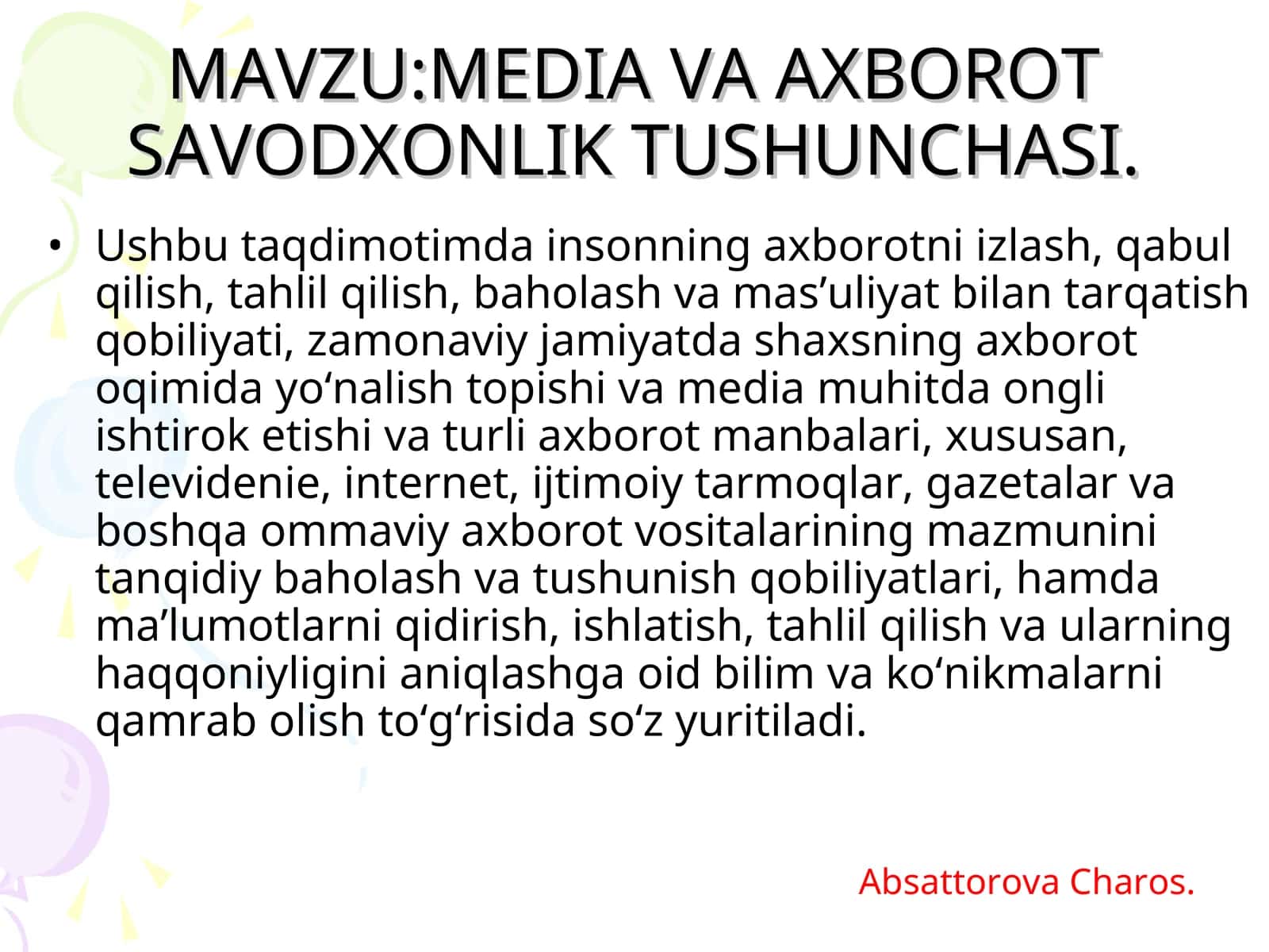 MEDIA VA AXBOROT SAVODXONLIK TUSHUNCHASI 1