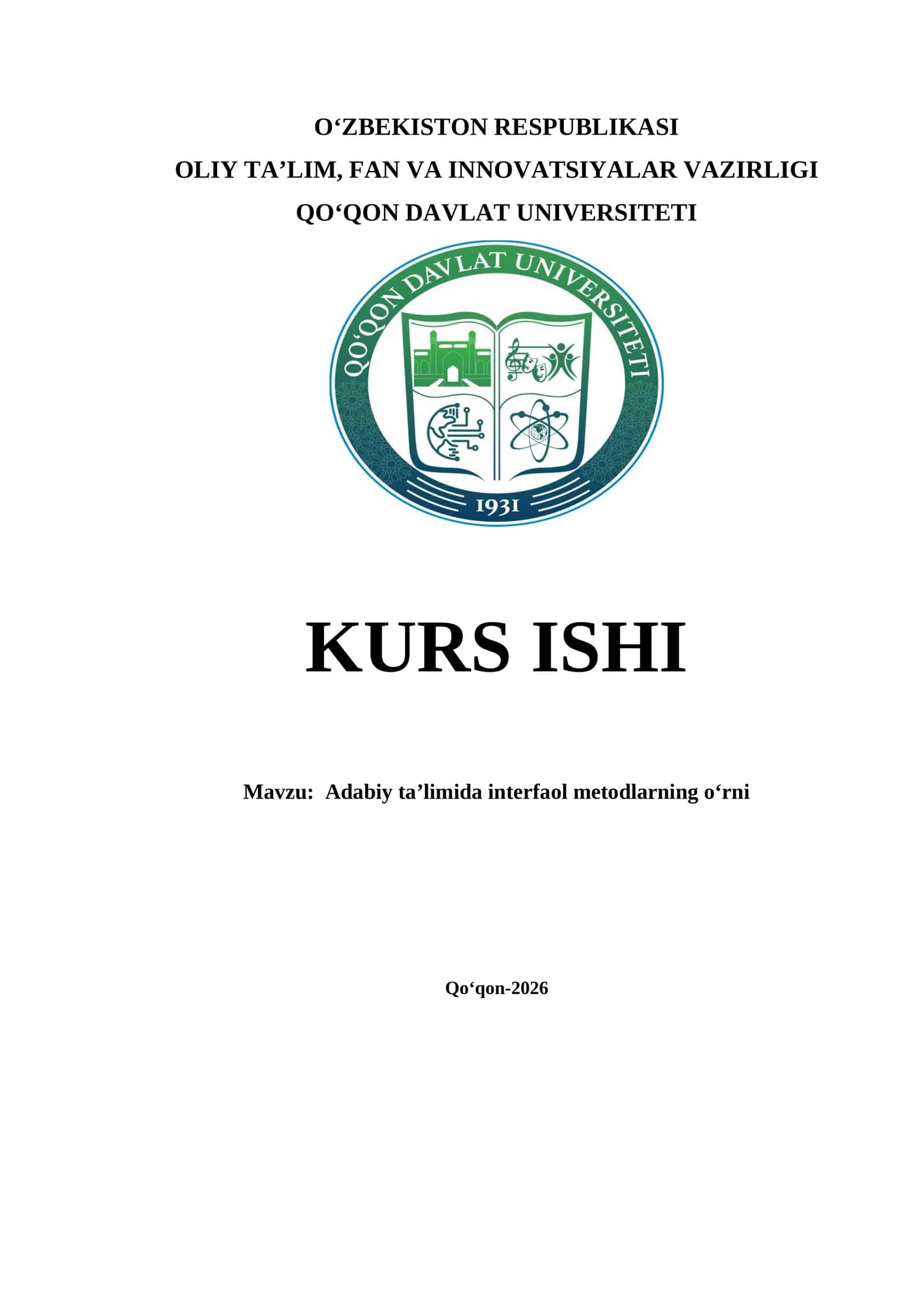 Adabiy ta’limida interfaol metodlarning o‘rni  KURS ISHI 1