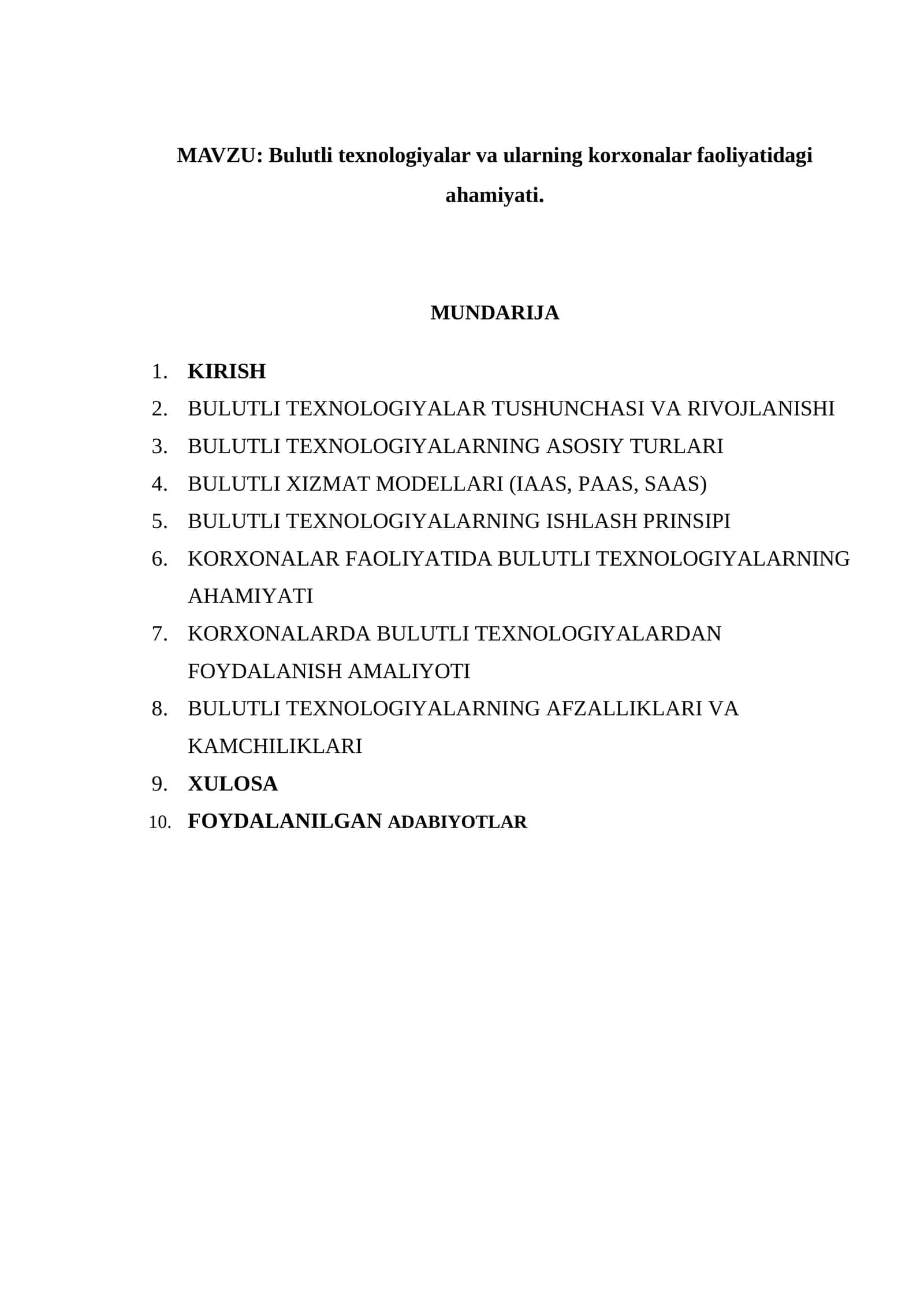Bulutli texnologiyalar va ularning korxonalar faoliyatidagi ahamiyati. 1