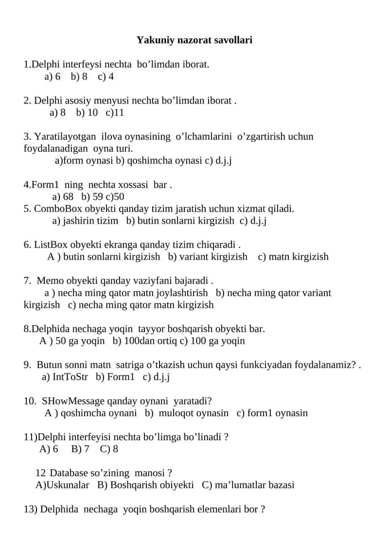 Yakuniy nazorat savollari 1