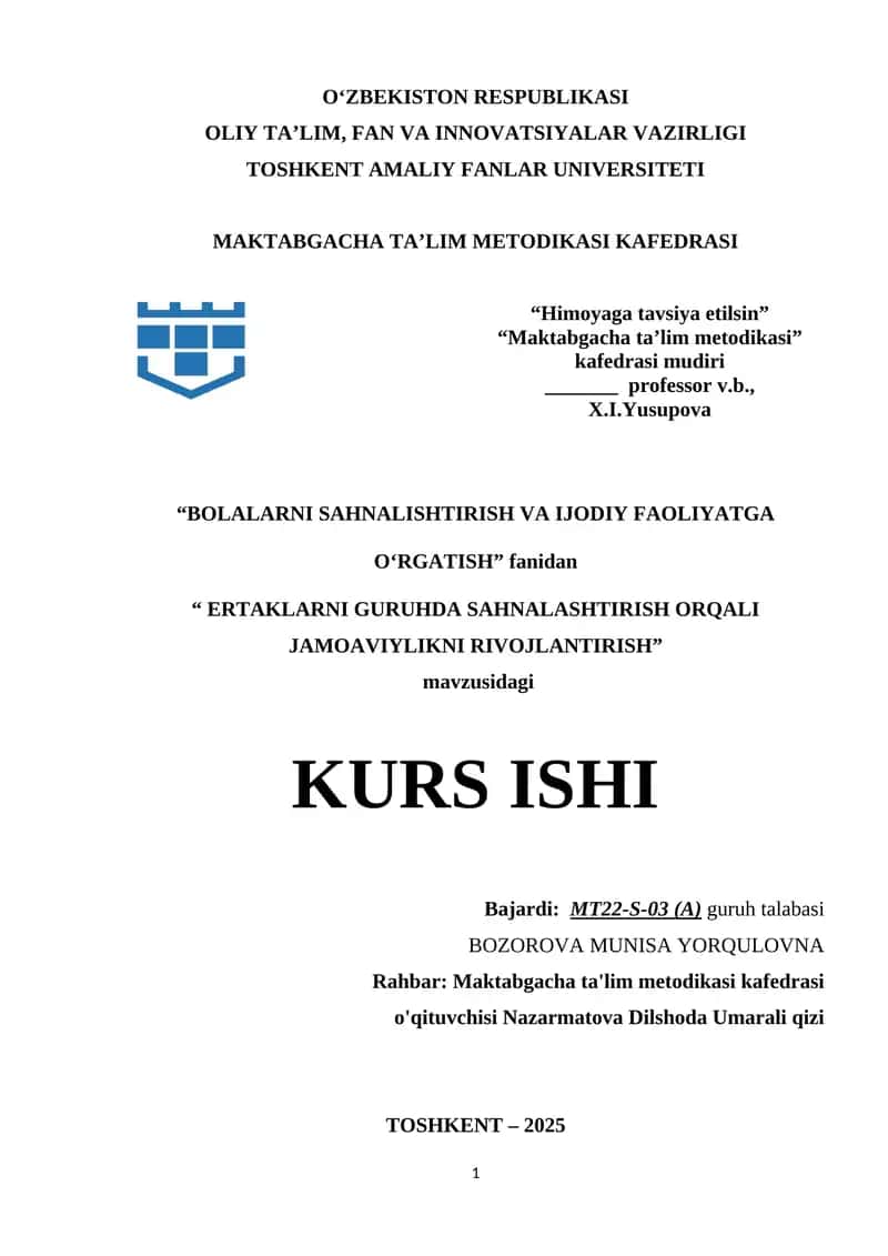 ERTAKLARNI GURUHDA SAHNALASHTIRISH ORQALI JAMOAVIYLIKNI RIVOJLANTIRISH 1