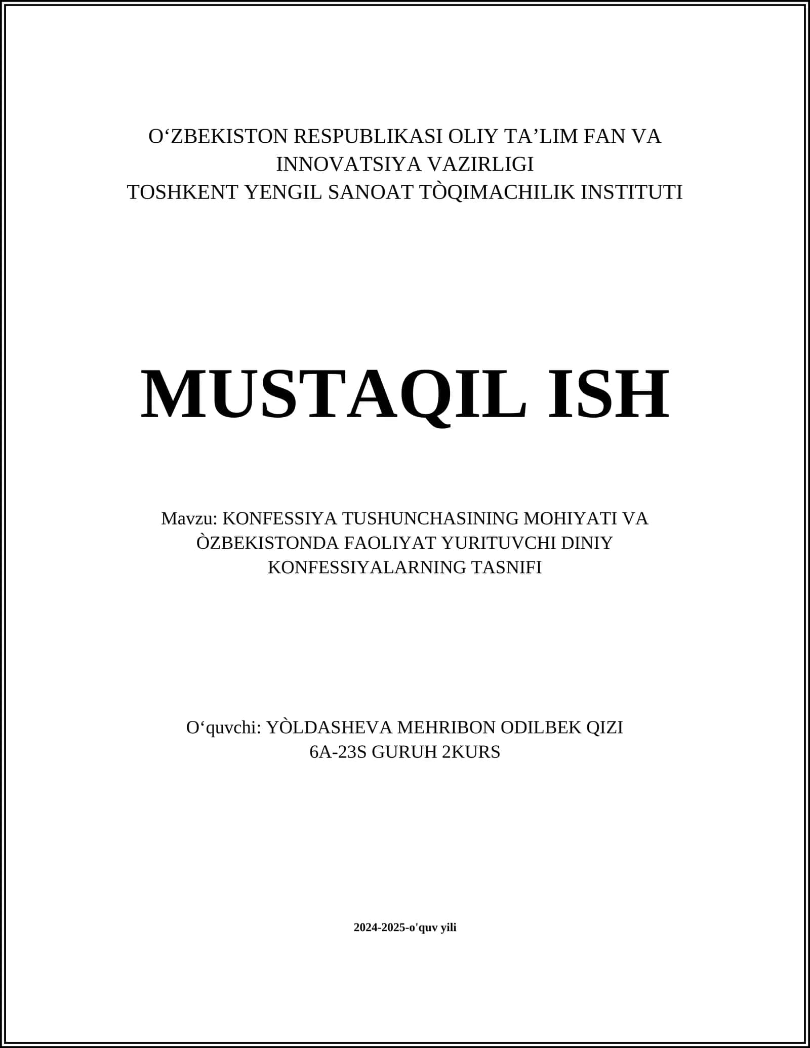 Konfessiya Tushunchasining Mohiyati 1