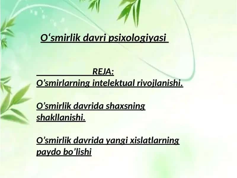 Oʻsmirlik davri psixologiyasi .Taqdimot 1