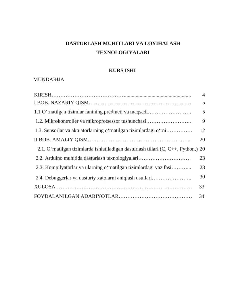 Dasturlash muhitlari va loyihalash texnologiyalari 1