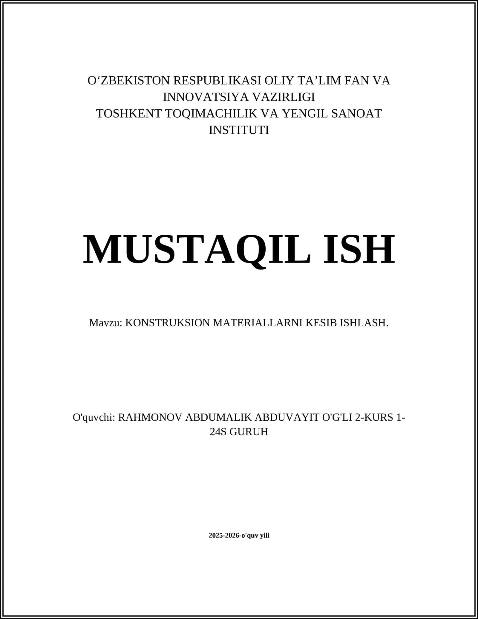 KONSTRUKSION MATERIALLARNI KESIB ISHLASH 1