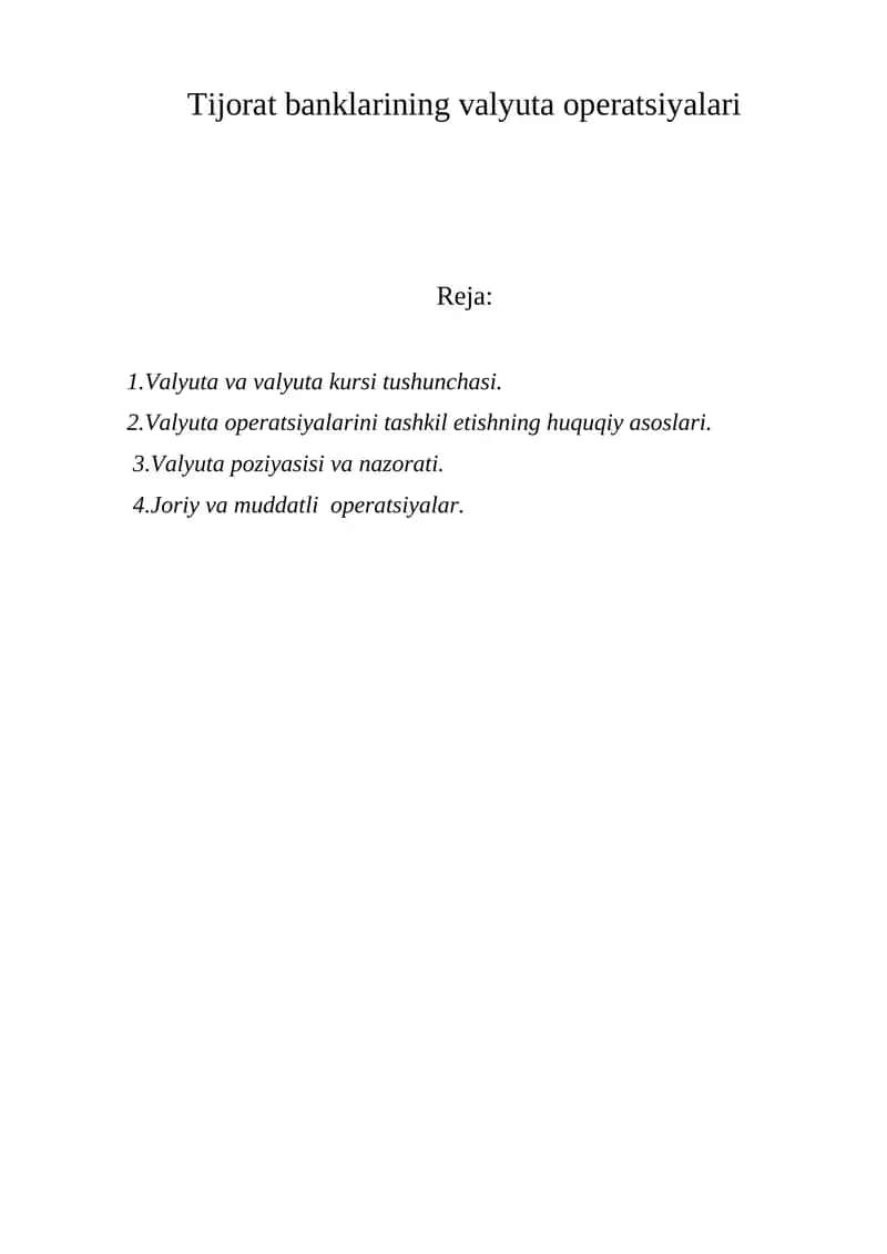 Tijorat banklarining valyuta operatsiyalari 1