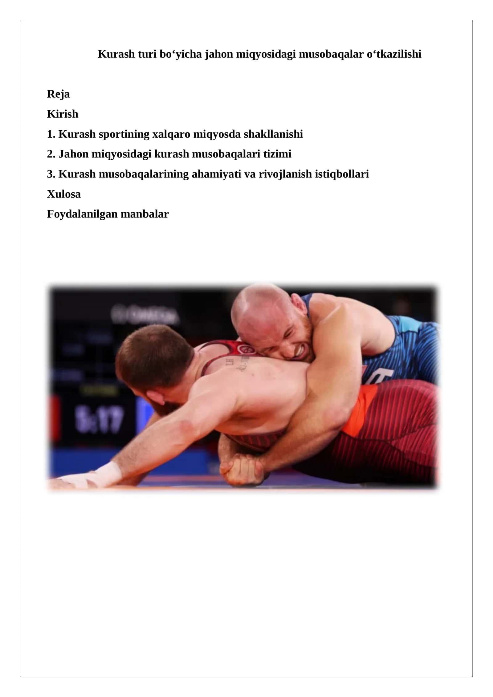 Kurash turi bo‘yicha jahon miqyosidagi musobaqalar o‘tkazilishi 1