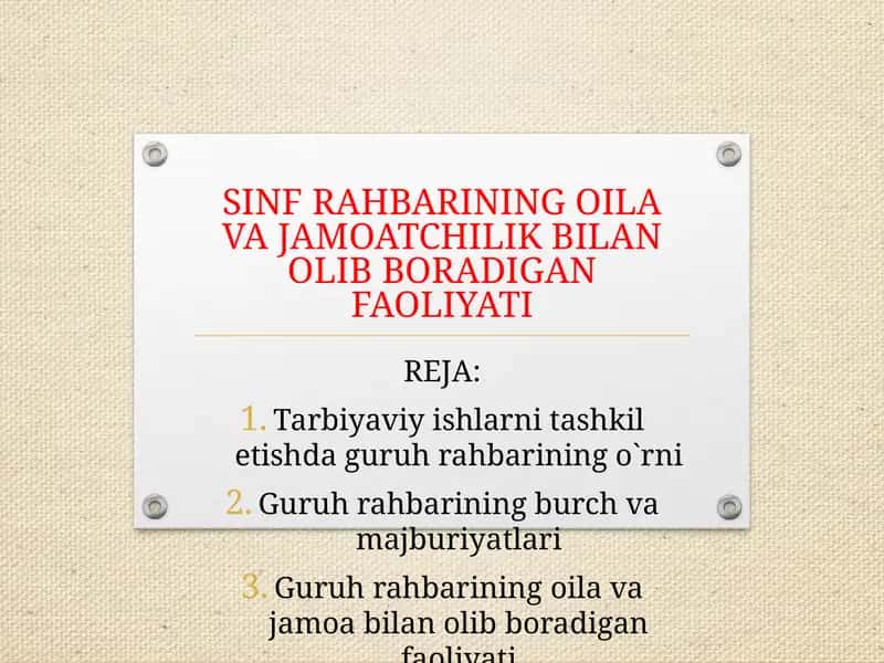 Guruh rahbarining o'ila va jamaatchilik bilan olib boradigan faoliyati 1