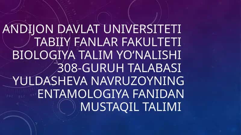 Entamologiya fanidan mustaqil talim 1