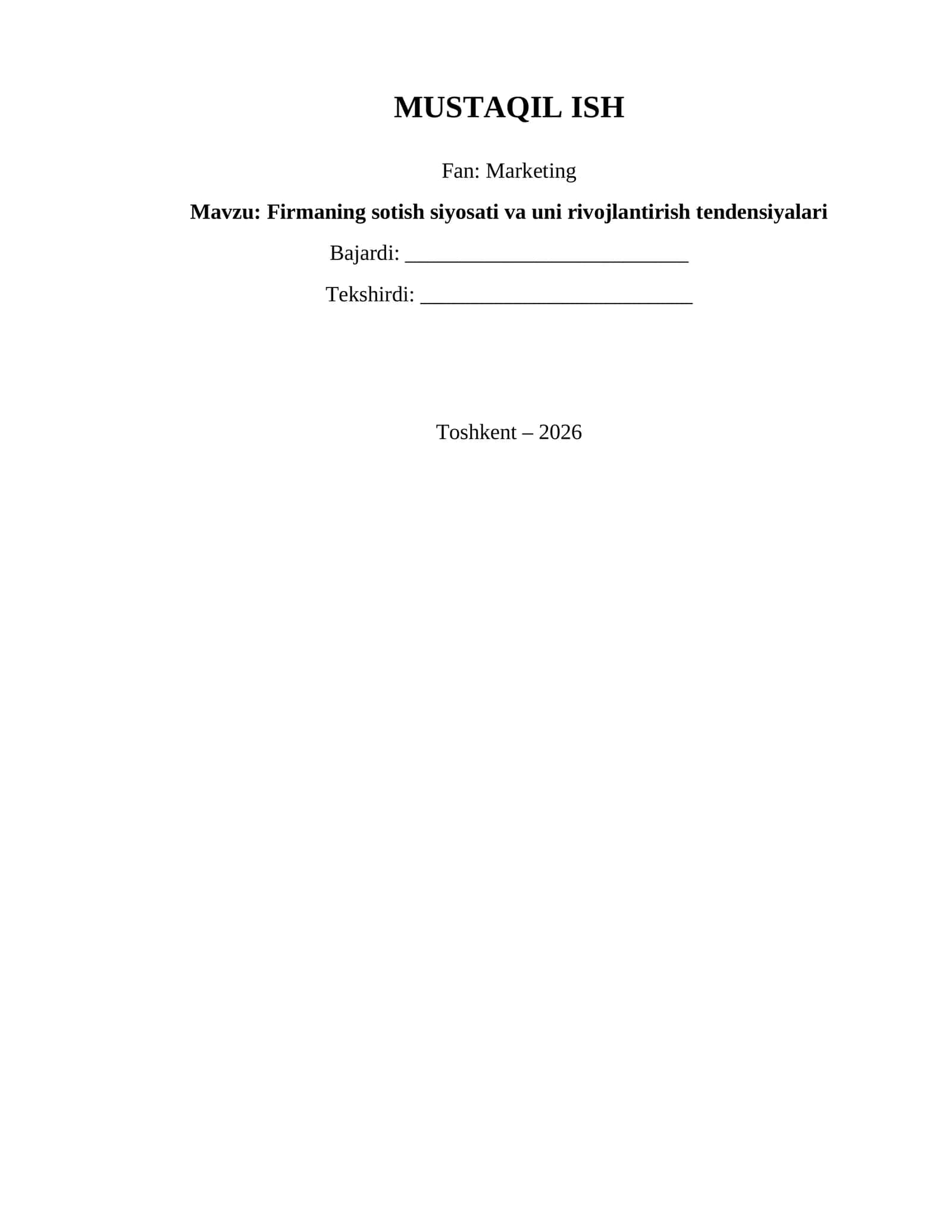 Firmaning sotish siyosati va uni rivojlantirish tendensiyalari 1