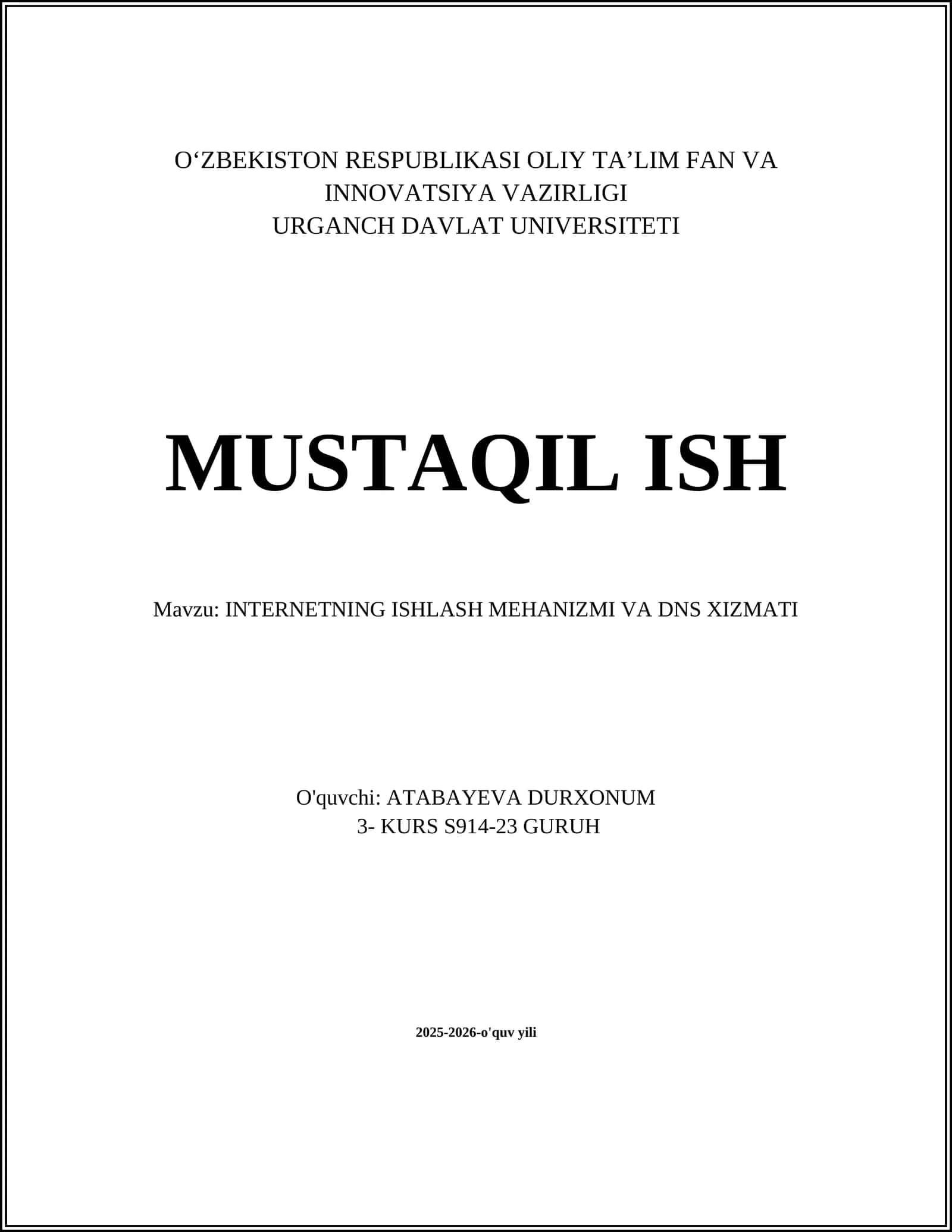 INTERNETNING ISHLASH MEHANIZMI VA DNS XIZMATI 1