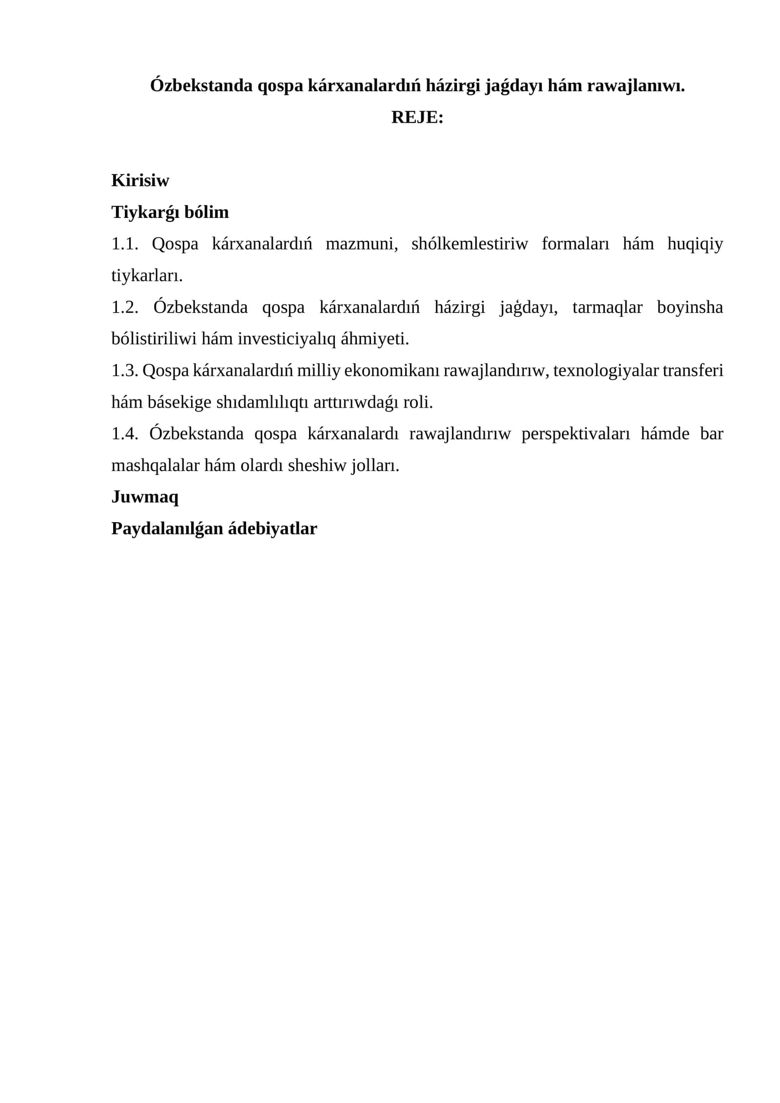 Ózbekstanda qospa kárxanalardıń házirgi jaǵdayı hám rawajlanıwı 1