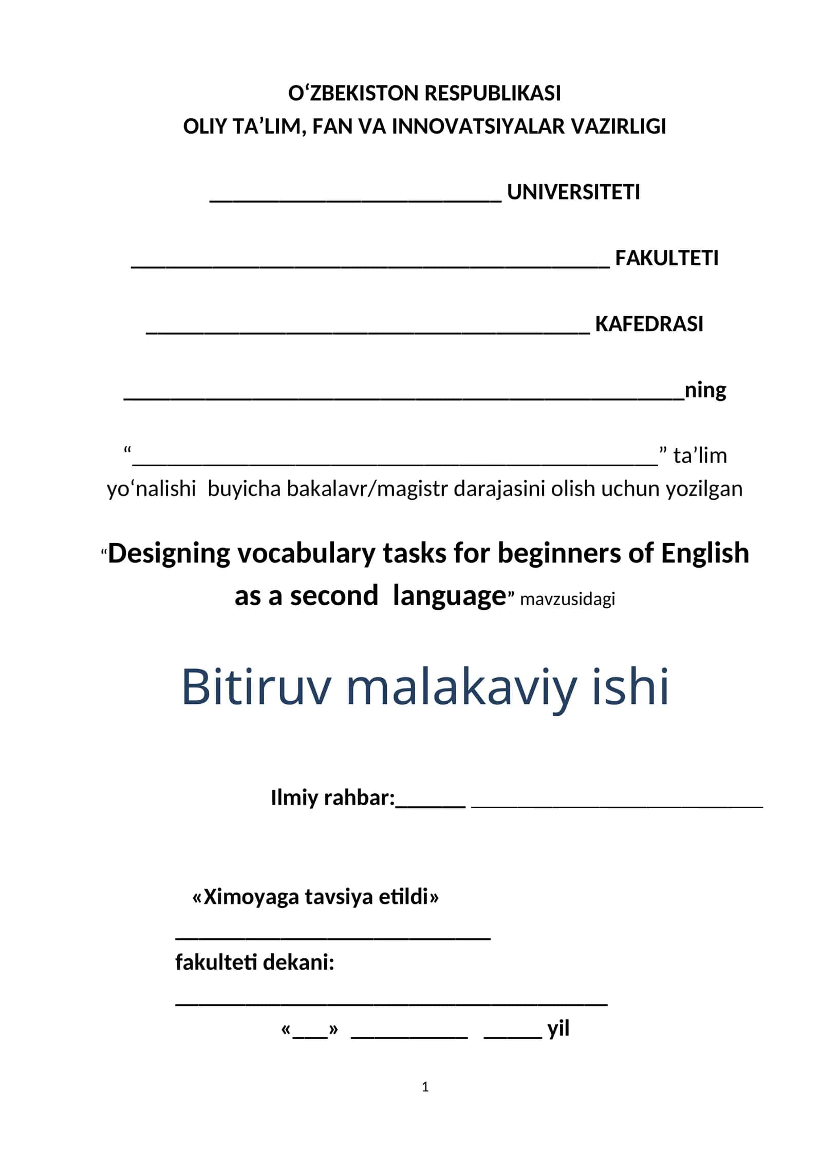 Designing vocabulary tasks for beginners of English as a second language 1