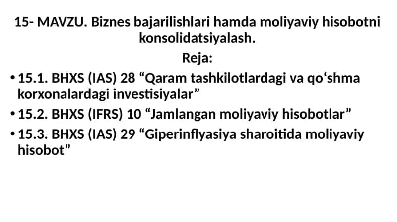 BHXS (IAS) 28 Qaramtashkilotlardagi va qo‘shma korxonalardagi investitsiyalar 1
