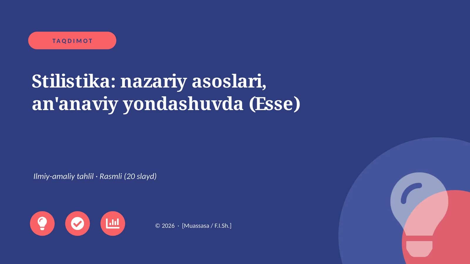 Stilistika: nazariy asoslari, an'anaviy yondashuvda (Esse) 1