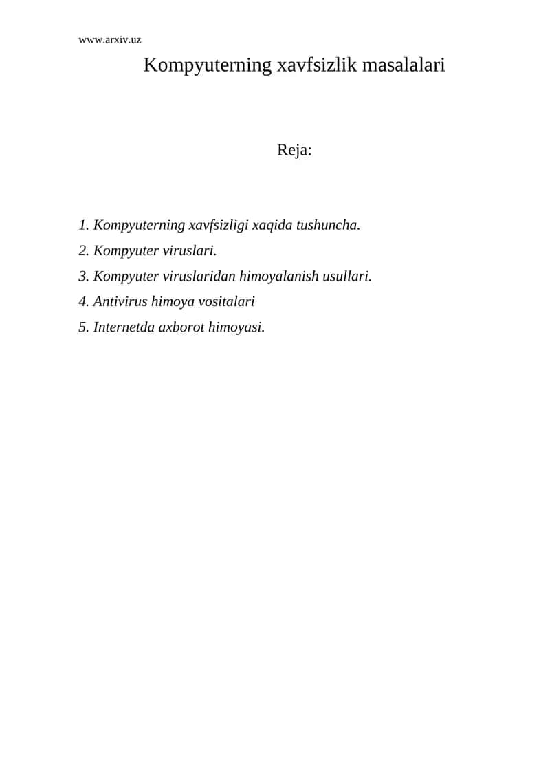 Кompyuterning xavfsizlik masalalari 1