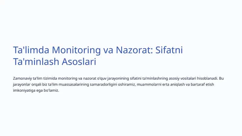 Ta'limda Monitoring va Nazorat: Sifatni Ta'minlash Asoslari 1