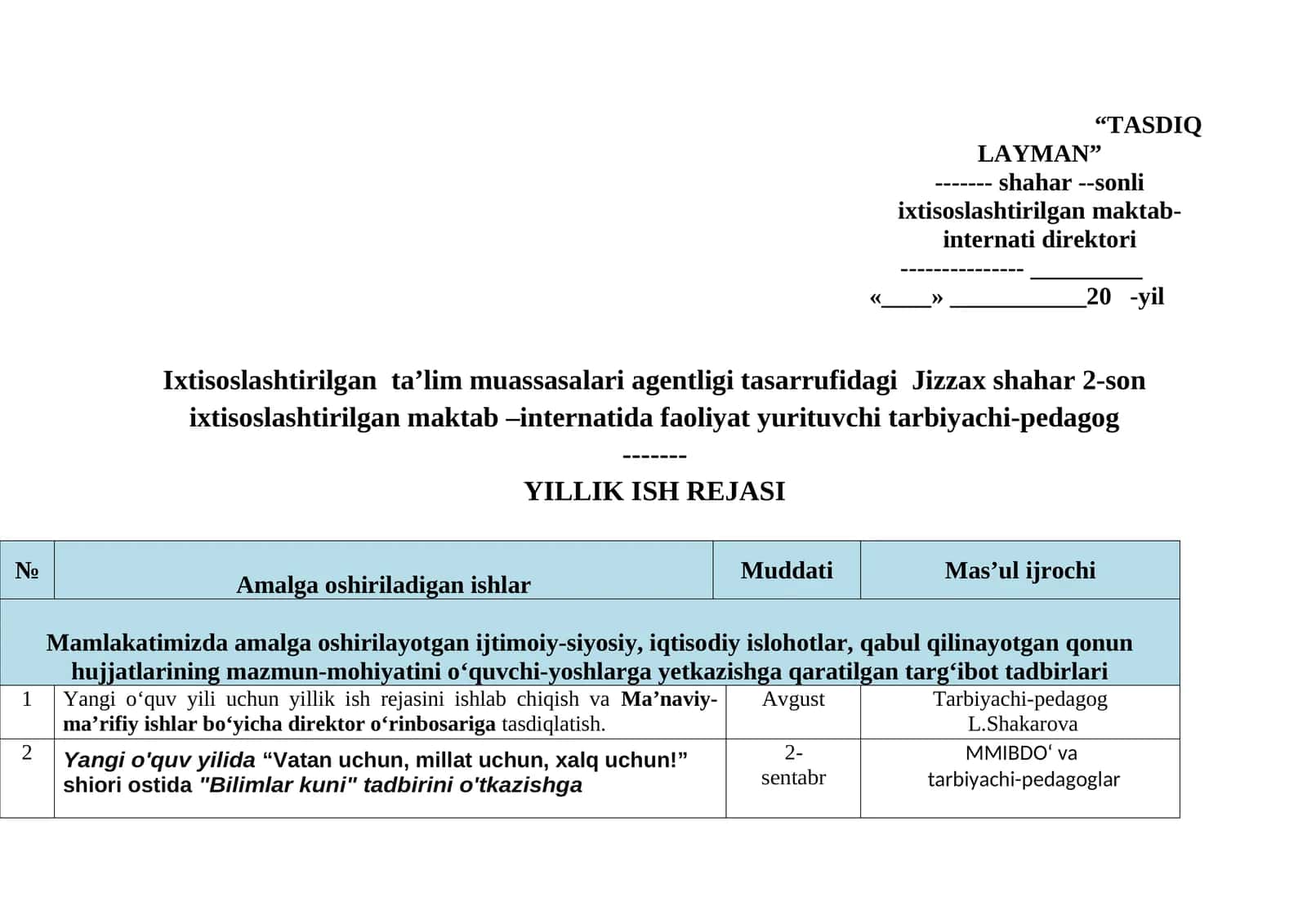 TARBIYACHI ISH REJA 1