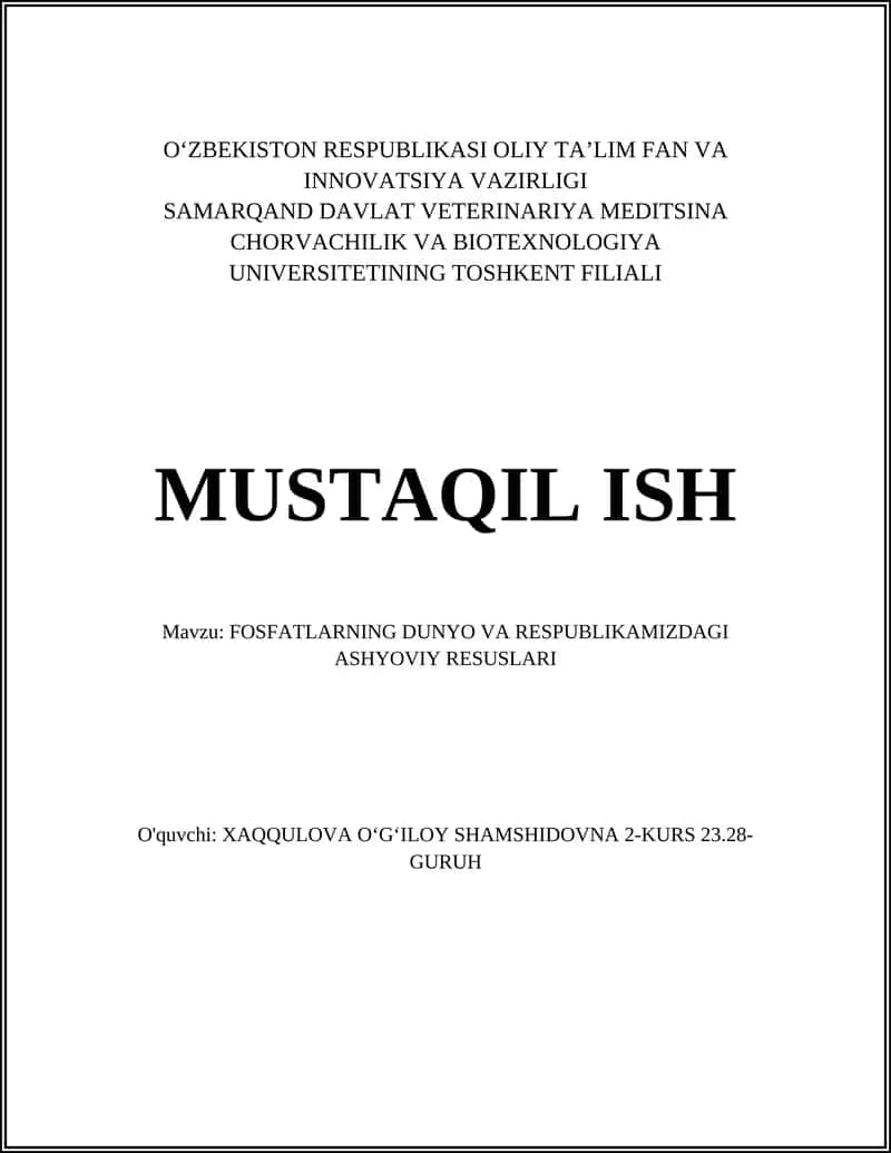 Fosfatlarning dunyo va respublikamizdagi ashyoviy resurslari 1