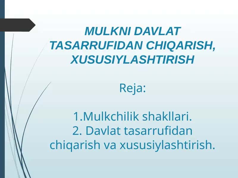 MULKNI DAVLAT TASARRUFIDAN CHIQARISH, XUSUSIYLASHTIRISH 1